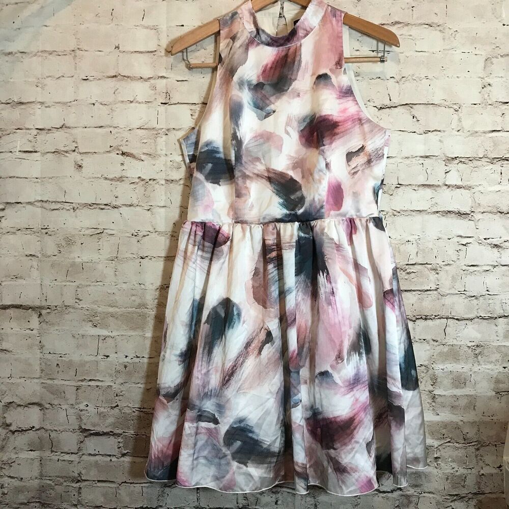 Littleโ Mistress Dress Womens 10 Watercolor Satin Baby Pink Toile Lined Halter